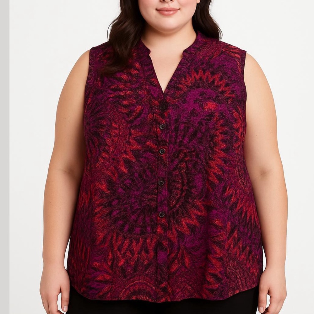 DB established 1962 Patterned Sleeveless Blouse in Red and Purple
